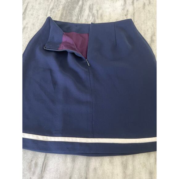 Talbots Petite Size 2 Navy Blue Faux Wrap Skirt White Trim Nautical Lined USA - Picture 8 of 8
